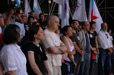 Imaxe dos responsábeis políticos do BNG situados no palco